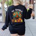 One Thankful Teacher Thanksgiving Turkey Cute Crayon Pencil Women's Sweatshirt Back Print Black