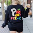 P Is For Pre-K Teacher Pencil Apple Back To School Women's Sweatshirt Back Print Black P Is For Pre-K Teacher Pencil Apple Back To School Women's Sweatshirt Back Print Black