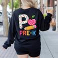 P Is For Pre K Teacher Student Pencil Apple Back To School Women's Sweatshirt Back Print Black P Is For Pre K Teacher Student Pencil Apple Back To School Women's Sweatshirt Back Print Black
