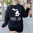 Red For Ed Michigan Teacher Public Education Women's Sweatshirt Back Print Black Red For Ed Michigan Teacher Public Education Women's Sweatshirt Back Print Black