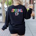 Retro Checkered Special Education Teacher Back To School Women's Sweatshirt Back Print Black