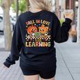 Retro Fall In Love With Learning Autumn Pumpkin Teacher Kids Women's Sweatshirt Back Print Black Retro Fall In Love With Learning Autumn Pumpkin Teacher Kids Women's Sweatshirt Back Print Black