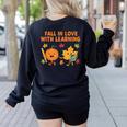 Retro Fall In Love With Learning Autumn Pumpkin Teacher Women's Sweatshirt Back Print Black Retro Fall In Love With Learning Autumn Pumpkin Teacher Women's Sweatshirt Back Print Black