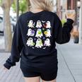 Retro Halloween Science Teacher Ghost Laboratory Teacher Women's Sweatshirt Back Print Black Retro Halloween Science Teacher Ghost Laboratory Teacher Women's Sweatshirt Back Print Black