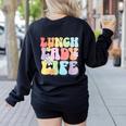 Soul Bleach Teacher Staff First Day Of School Last Hugs & High Fives Lunch Lady Vibes Blue Classic Fit Women's Sweatshirt Back Print Black