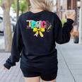 Teach Coquette Bow Teacher Back To School Happy First Day Women's Sweatshirt Back Print Black Teach Coquette Bow Teacher Back To School Happy First Day Women's Sweatshirt Back Print Black