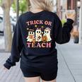 Teacher Halloween Trick Or Teach Cute Ghost Coffee Pumpkins Women's Sweatshirt Back Print Black Teacher Halloween Trick Or Teach Cute Ghost Coffee Pumpkins Women's Sweatshirt Back Print Black