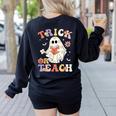 Teacher Halloween Trick Or Teach Floral Ghost Women's Sweatshirt Back Print Black Teacher Halloween Trick Or Teach Floral Ghost Women's Sweatshirt Back Print Black