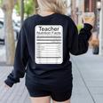 Teacher Nutrition Facts Teachers Nutritional Fact Women's Sweatshirt Back Print Black