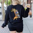 Teacher Shirt Giraffe Holding Books Bookworm Librarian Women's Sweatshirt Back Print Black