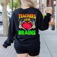 Teacher Teachers Love Brains Skeleton Hand Heart Halloween Women's Sweatshirt Back Print Black