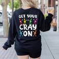 Teacher's Get Your Cray On Dabbing Crayons Women's Sweatshirt Back Print Black Teacher's Get Your Cray On Dabbing Crayons Women's Sweatshirt Back Print Black