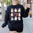 Teaching My Boos Teacher Cute Ghost Groovy Teacher Halloween Women's Sweatshirt Back Print Black
