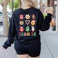 Team TK Teacher Christmas Groovy Smile Face Girl Boy Kid TK Women's Sweatshirt Back Print Black Team TK Teacher Christmas Groovy Smile Face Girl Boy Kid TK Women's Sweatshirt Back Print Black