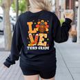 Thanksgiving Love Third Grade Teacher Turkey Autumn Fall Men Women Girls Kids Women's Sweatshirt Back Print Black