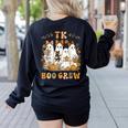 TK Boo Crew Preppy Halloween Floral Ghost TK Teacher Team TK Women's Sweatshirt Back Print Black TK Boo Crew Preppy Halloween Floral Ghost TK Teacher Team TK Women's Sweatshirt Back Print Black