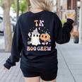 TK Boo Crew Retro Groovy Halloween Floral Ghost TK Teacher Men Women Kids Women's Sweatshirt Back Print Black