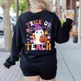 Trick Or Teach Groovy Teacher Ghost Halloween Teacher Women's Sweatshirt Back Print Black Trick Or Teach Groovy Teacher Ghost Halloween Teacher Women's Sweatshirt Back Print Black