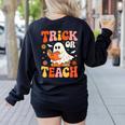Trick Or Teach Halloween Shirt For Teacher Kids Floral Ghost Women's Sweatshirt Back Print Black Trick Or Teach Halloween Shirt For Teacher Kids Floral Ghost Women's Sweatshirt Back Print Black