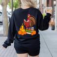 Turkey Reading Books Fall Thanksgiving Teacher Book Women's Sweatshirt Back Print Black Turkey Reading Books Fall Thanksgiving Teacher Book Women's Sweatshirt Back Print Black