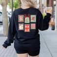 Vintage Preppy Very Merry Teacher Santa Stamps Christmas Women's Sweatshirt Back Print Black