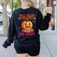 Will Trade Students For Candy Teacher Cute Halloween Pumpkin Women's Sweatshirt Back Print Black Will Trade Students For Candy Teacher Cute Halloween Pumpkin Women's Sweatshirt Back Print Black
