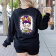 Witchy Teacher Halloween Messy Bun Teacher Bleached Women's Sweatshirt Back Print Black Witchy Teacher Halloween Messy Bun Teacher Bleached Women's Sweatshirt Back Print Black