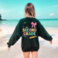 Cute Hello Second Grade Back To School Coquette Teacher Girl Women's Sweatshirt Back Print Forest Green