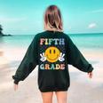 Fifth Grade Team Teachers Boys Girls Retro Smile 5th Grade Women's Sweatshirt Back Print Forest Green