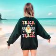 Groovy Teacher Halloween Retro Trick Or Teach Floral Ghost Women's Sweatshirt Back Print Forest Green