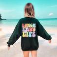 Soul Bleach Teacher Staff First Day Of School Last Hugs & High Fives Lunch Lady Vibes Blue Classic Fit Women's Sweatshirt Back Print Forest Green