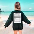 Teacher Nutrition Facts Teachers Nutritional Fact Women's Sweatshirt Back Print Forest Green