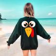 Turkey Face Halloween Costume Thanksgiving Teacher Nurse Women's Sweatshirt Back Print Forest Green