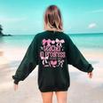 Women Teacher In Progress Coquette Pink Bow Future Teacher Women's Sweatshirt Back Print Forest Green