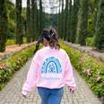 Happy Teacher I Wear Blue For My Students Autism Awareness Women's Sweatshirt Back Print Light Pink