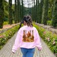 Librarian Turkey Reading Book Fall Thanksgiving Teacher Women's Sweatshirt Back Print Light Pink