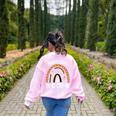 Montessori Teacher Halloween Boo Rainbow Leopard Halloween Women's Sweatshirt Back Print Light Pink