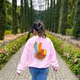 One Thankful Teacher Thanksgiving Turkey Peace Hand Sign Women's Sweatshirt Back Print Light Pink One Thankful Teacher Thanksgiving Turkey Peace Hand Sign Women's Sweatshirt Back Print Light Pink