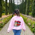 Reading Is My Super Power Superhero Best English Teacher Women's Sweatshirt Back Print Light Pink