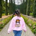 STEM Teacher Messy Bun Fall Vibes Autumn Thanksgiving Men Women Women's Sweatshirt Back Print Light Pink
