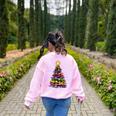 Teacher Crayon Christmas Tree Lights Student School Xmas Women's Sweatshirt Back Print Light Pink