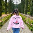 This Teacher Loves Her Flock Cute Flamingo Teacher Women's Sweatshirt Back Print Light Pink