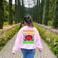 Teacher Teachers Love Brains Skeleton Hand Heart Halloween Women's Sweatshirt Back Print Light Pink