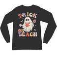 Groovy Halloween Trick Or Teach Retro Floral Ghost Teacher Unisex Long Sleeve T-Shirt, trending gift