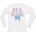Preppy Fifth Grade Teacher Blue Floral Coquette Pencil Bow Unisex Long Sleeve T-Shirt, trending gift