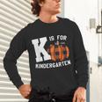 Fall Kindergarten Teacher K Is For Buffalo Plaid Pumpkin Unisex Long Sleeve T-Shirt, gift for family, gift for coworker