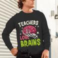 Teachers Love Brains Skeleton Halloween Teacher Funny Unisex Long Sleeve T-Shirt, gift for family, gift for coworker