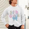 Preppy Fifth Grade Teacher Blue Floral Coquette Pencil Bow Unisex Long Sleeve T-Shirt, gift for family, gift for coworker