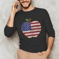 American Flag Teachers Students Apple 4th Of July Vintage Unisex Long Sleeve T-Shirt, funny gift American Flag Teachers Students Apple 4th Of July Vintage Unisex Long Sleeve T-Shirt, funny gift