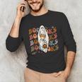 Booooks Ghost Halloween Groovy Vintage Teacher Book Reading Unisex Long Sleeve T-Shirt, funny gift